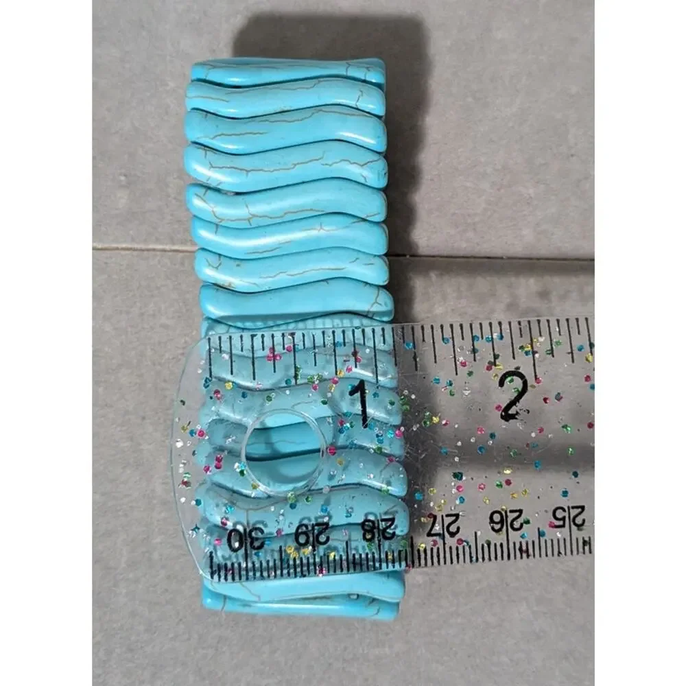 Southwestern Boho Faux Turquoise S-Curve Block Stretch Bracelet
